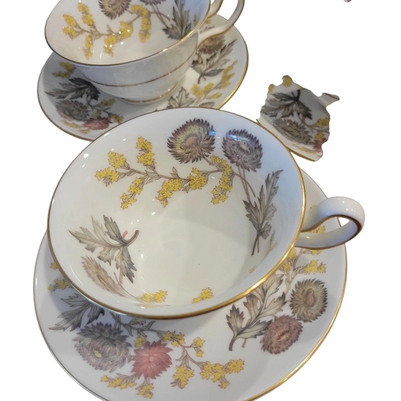 Wedgwood Litchfield Pattern 4 Open Style Coffee Cups & Saucers - Picture 5 of 7